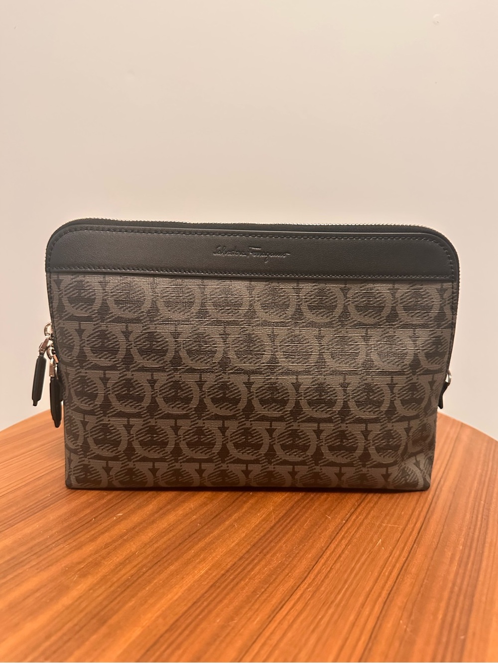 Salvatore Ferragamo Gray/Black Men's Logo Pouch